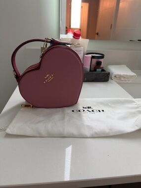 Coach Pink Heart-Shaped Mini Crossbody Bag with Gold Hardware